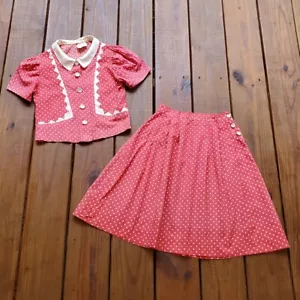 True vintage 1930's 30's little young girls pink white polka-dot two piece set - Picture 1 of 6