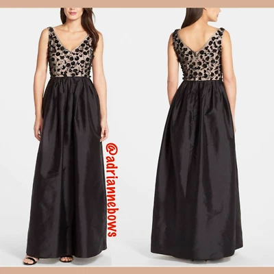 NWT Adrianna Papell Beaded Bodice Taffeta Gown in Black/Nude [SIZE 6 ] #N08 - Image 1 of 4