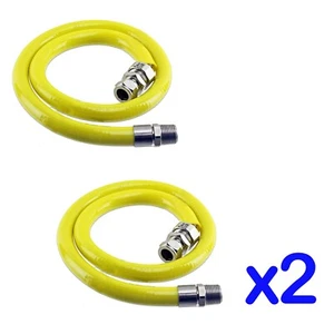 2 x FLEXIBLE 1m YELLOW GAS HOSES FOR OVEN COOKER HOB INSTALLION 1/2" BSP 15mm - Picture 1 of 11