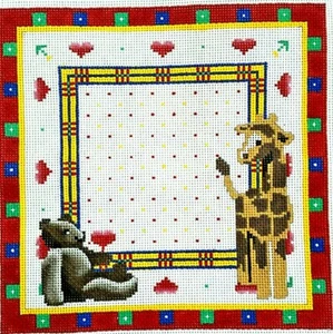 canvas Juvenile BEAR GIRAFFE 9x9" design 12-ct needlepoint Marked HC129A &  AT - Picture 1 of 8