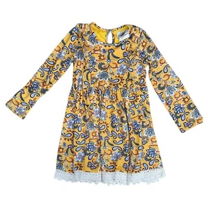 Vintage Girls Dress Rare Editions Long Sleeves Dress Size 6 Yellow Floral - Picture 1 of 3