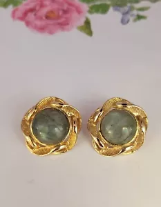 Vintage labradorite and gold tone earrings 1"x 1" Great shape! - Picture 1 of 2