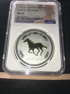2002 Australia, Gilt , Year of the Horse, .999Ag NGC **MS-67** - Picture 1 of 6