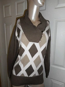 Liz & Co. Sweater Women's Sz. M Long Sleeve Brown,Tan & White - Picture 1 of 3