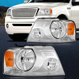 Headlights Assembly Fit For 2004 - 07 2008 Ford F150 F-150 Chrome Amber Headlamp - Picture 1 of 8