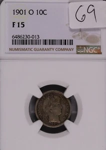 1901-O Barber Silver Dime NGC F-15 #0-013 - Picture 1 of 2