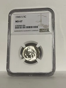 1945-S Silver Jefferson War Nickel 5c, NGC MS 67 - Picture 1 of 2
