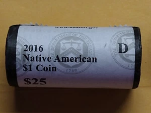 US Mint Dollar Münzrollen Native American 2016-D Code Sprecher ungeöffnet 230508 - Bild 1 von 1