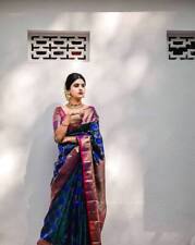 New listing
		Women Ethnic Wedding Wear Kanjivaram Silk Sari New Designer Blue Saree Blouse