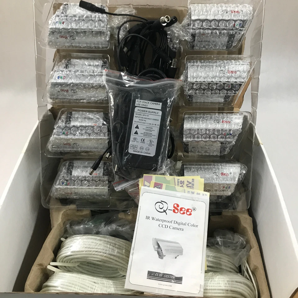 Lot Of 8 Q-See QD28414 Day & Night Color CCD Cameras with Accessories New In Box - Image 1 of 4