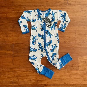 Bonds Blue White Dinosaur T-Rex Long Sleeve Zip Wondersuit BNWT Size 1 Zippy - Picture 1 of 2