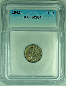 1942 Mercury Silver Dime 10c Coin Toned ICG MS 64 (53)