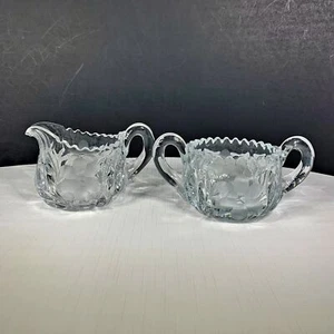 Pressschliff geätzt Zucker Milchkännchen schweres Glas Set Mid Century Vintage 60er - Bild 1 von 7