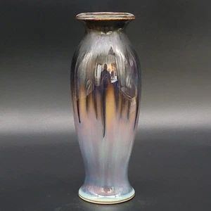 Jarrón de cerámica esmaltada por goteo de 7,5" firmado por Bill Campbell Studio de colección - Imagen 1 de 14