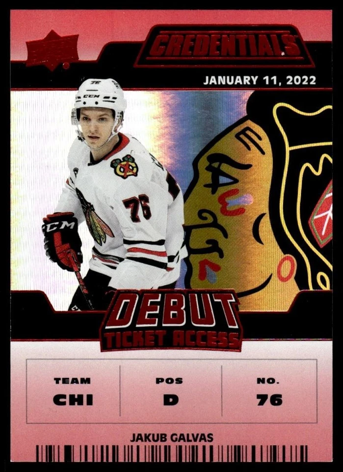2022-23 Upper Deck Credentials Ticket Access Red Jakub Galvas RC /299 #111 - Image 1 of 2