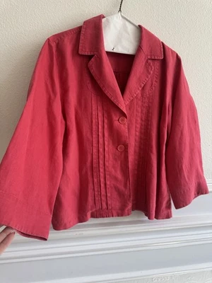 Chaqueta Blazer Chico's Talla 2 Roja 100% Lino Abotonada Mujer Talla Grande Bolsillos Foto 1 de 4