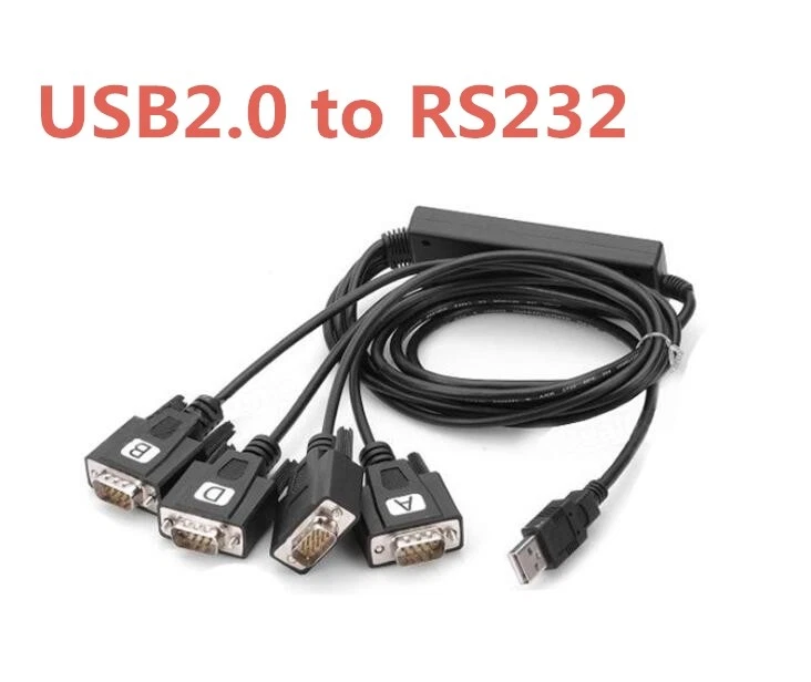 USB 2.0 TO 4 ports Serial RS-232 COM DB9 Male Adapter Cable FT232 USB-4x RS232 - Image 1 of 1