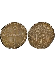 Frankreich Karl X., Kardinal De Bourbon - 1/4 Ecu Silber - 1592 T Nantes - Bild 1 von 3