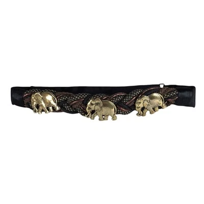Vintage 80s Braided Rope Belt Carolyn Tanner Designs Brass Elephants Adjustable  - Image 1 of 4