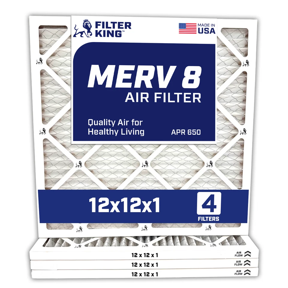 Filter King 12x12x1 Air Filter 4-PACK MERV 8 Actual Size 11.5 x 11.5 x .75" - Image 1 of 4