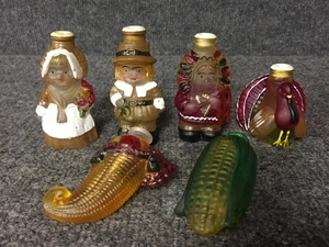 6 Old World Christmas Thanksgiving Turkey Pilgrim Indian Corn Glass Light Covers - Picture 1 of 2