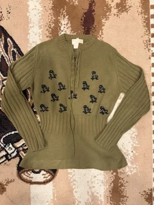 Vintage 50s Hand Loomed Full Fashioned Knit Sweater Frog Retro Medium Acrylic - Picture 1 of 6