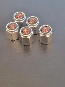 Porsche Chrome Valve Aluminum Stem Caps with Colored Crest Set Of 5 - Picture 1 of 5
