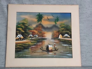 Vintage Signed Silk Painting of Asian River Scenery - Picture 1 of 10