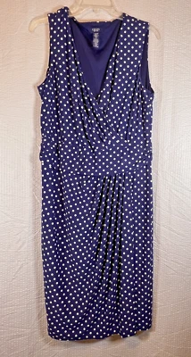 Vestido Chaps Para Mujer XL Azul Marino Blanco Lunares Cuello en V Sin Mangas Una Línea Carrera Foto 1 de 4