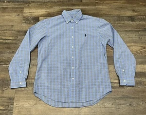 Ralph Lauren Polo Para Hombres Camisa Abotonada Azul A Cuadros Mediana Preppy Carrera - Imagen 1 de 4