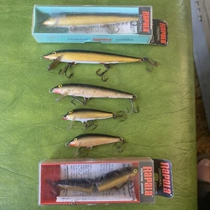 6 Rapala Minnows Vintage Fishing Lures Color Gold Two NOS - Picture 1 of 13