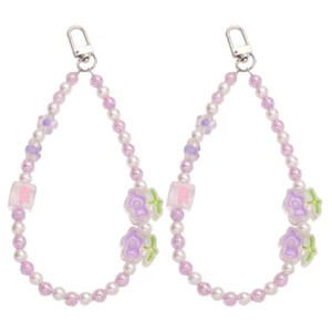 2 Pcs Acrylic Flower Hanging Chain Cell Phone Pendant Beads Strap - Photo 1/12