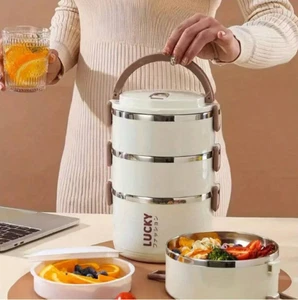 1 Pc Stainless Steel 3-Layer Insulated Bento Lunch Box Thermal Food Container - Picture 1 of 5