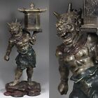 Large Antique Bronze TENTOKI Statue Signed powerful Japanese Demon Oni devil