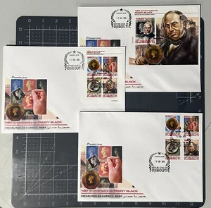 DJIBOUTI 2020 (3 Large FDC)  ANNIVERSARY OF PENNY BLACK, ROWLAND HILL Full Set - Picture 1 of 3