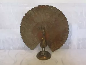Vintage Indian Brass FanTailed Peacock Ornament Figurine - Picture 1 of 11