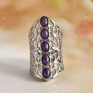 Mojave Purple Oval Turquoise 5 Stone Ring in Platinum Bond over Copper Size 6 NW - Picture 1 of 7