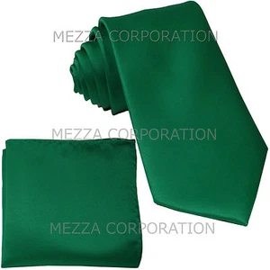 New formal men's necktie & hankie set solid color polyester party emerald green - Picture 1 of 3