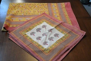 Couleur Natur Tischdecke & 6 Servietten Bruno Lamy Baumwolle Rot Gold 59 x86" Indien - Bild 1 von 14