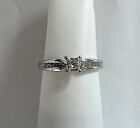 Zales 10k White Gold Diamond Engagement Promice Ring 5 pave solitaire square Cut