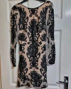 Vestido de fiesta For Love & Lemons espalda baja mini desnudo negro malla encaje talla XS Reino Unido 6/8 - Imagen 1 de 8