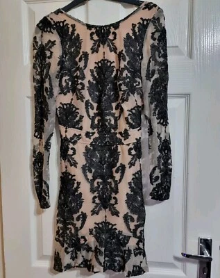 For Love & Lemons Party Dress Low Back Mini Nude Black Mesh Lace Size XS UK 6/8 - Image 1 of 4
