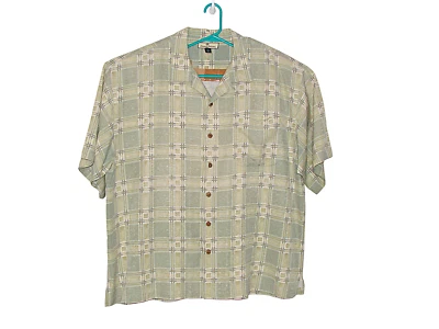 Camisa de vestir para hombre Tommy Bahama seda S/S abotonada verde amarillo estampado de bloques talla XXL Foto 1 de 4