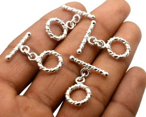 4 SET 13X23MM SOLID COPPER BALI TOGGLE CLASP STERLING SILVER PLATED 536 ATL-59 - Picture 1 of 5