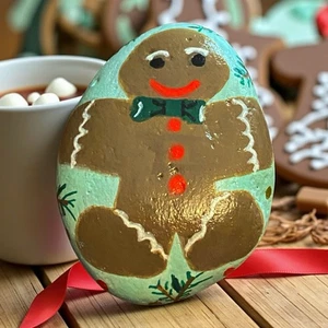 Painted Rock Christmas Gingerbread Man Sealed Acrylic Art - Picture 1 of 1