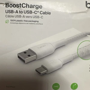 Belkin Charging Braided Cable USB-A to USB-C 3.3 feet White - Picture 1 of 24