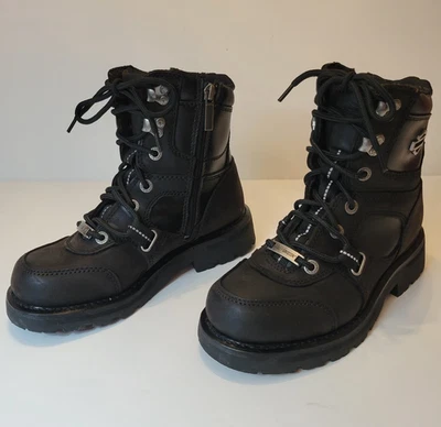 Harley-Davidson Women's Mallery Size 6 black leather motorcycle boots combat - Image 1 of 4