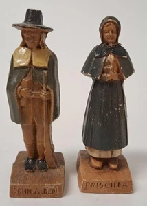 John Alden & Priscilla von der Mayflower Vintage geschnitzte Holz-Verbundfiguren - Bild 1 von 8