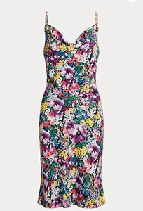 Ralph Lauren abito donna 10 floreali in georgette slip foderato collo cappuccio - Foto 1 di 8