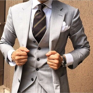Hombres Gris Pico Solapa Formal Negocios Fiesta Baile de graduación Novio Esmoquin Boda 3 Piezas Traje - Imagen 1 de 9